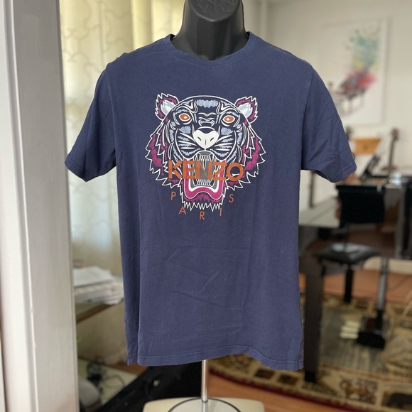 EUC Men’s Medium/Women’s Large Kenzo Graphic Tiger Print Cotton Tee Dark Navy - Picture 7 of 12